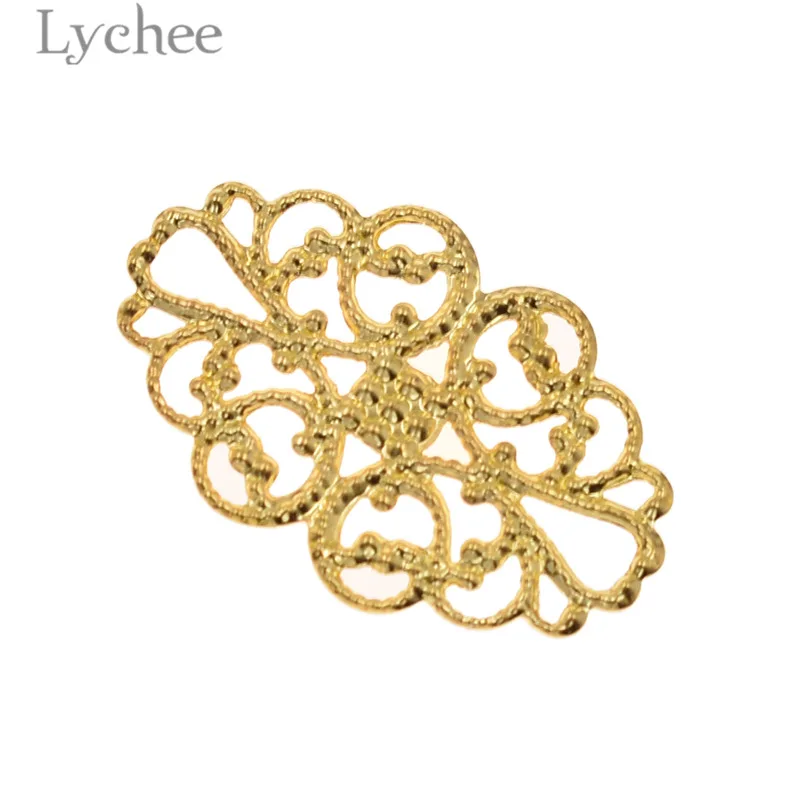 Lychee Life 20pcs Metal Filigree Flower Slices Gold Color Silver Color Bronze Color Scrapbooking Embellishments DIY Album