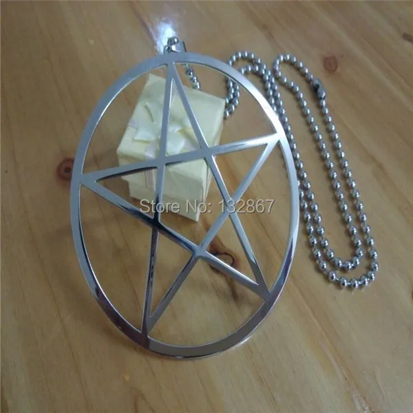 Super Large Stainless Steel   pentagram satanic symbol Satan worship Pendant Necklace 100mm with 24\'\' ball chain