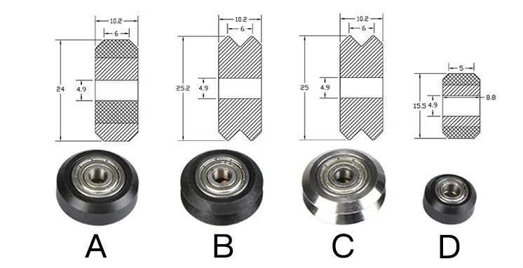 3D Printer Aksesoris Pom Bearing Roda Plastik Idler Bantalan Hitam Aluminium Profil Roda