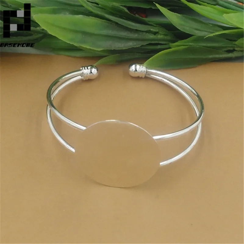 BASEHOME Bracelet Settings Cabochon Blank Base Trays Bezel for 25/30mm Cabochon Cameo DIY Bracelet Handmade