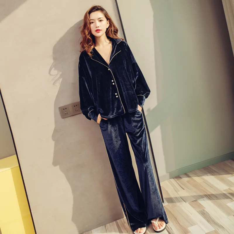 

yomrzl A566 New arrival spring and winter velvet women's pajama set long sleeve simple home sleepwear Luxury daily sleep set