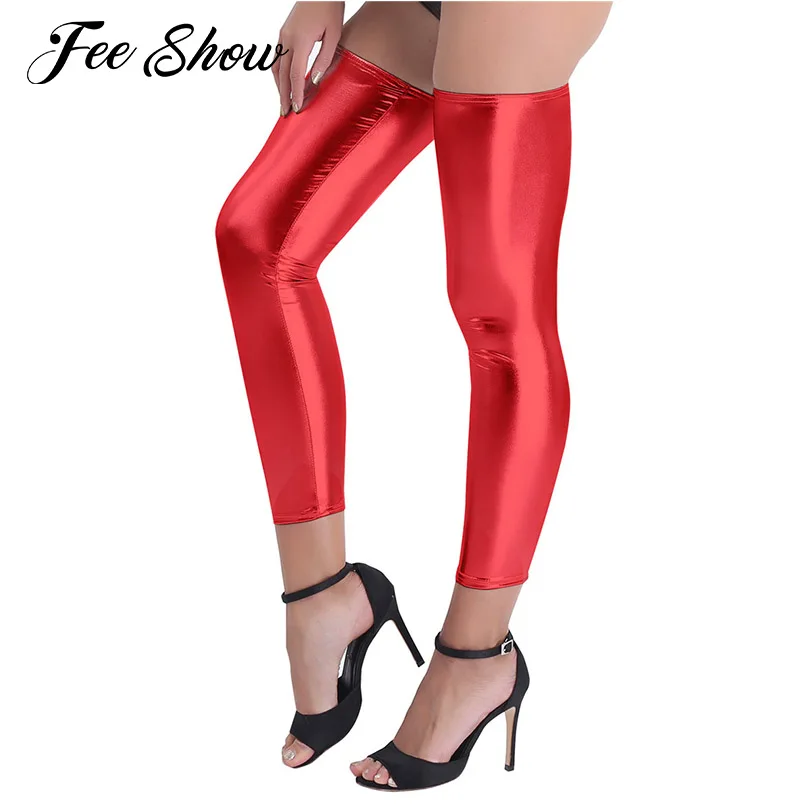 1 Pair of Women Wetlook Shiny Stretchy Footless Thigh-high Tights Stockings Fashion Women's Toeless Slim Fit Stylish Stockings