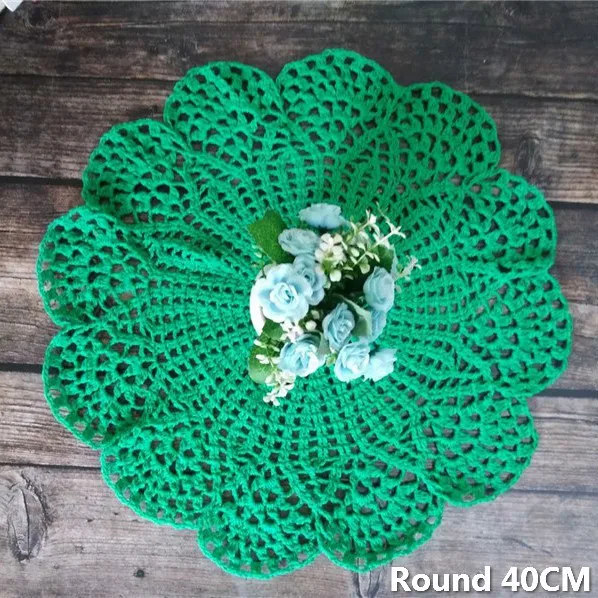 40CM Round Pastoral Green Cotton Glass Table Coasters Coffee Cup Mat Crochet Flowers Christmas Placemat Cloth Pad Wedding Doily