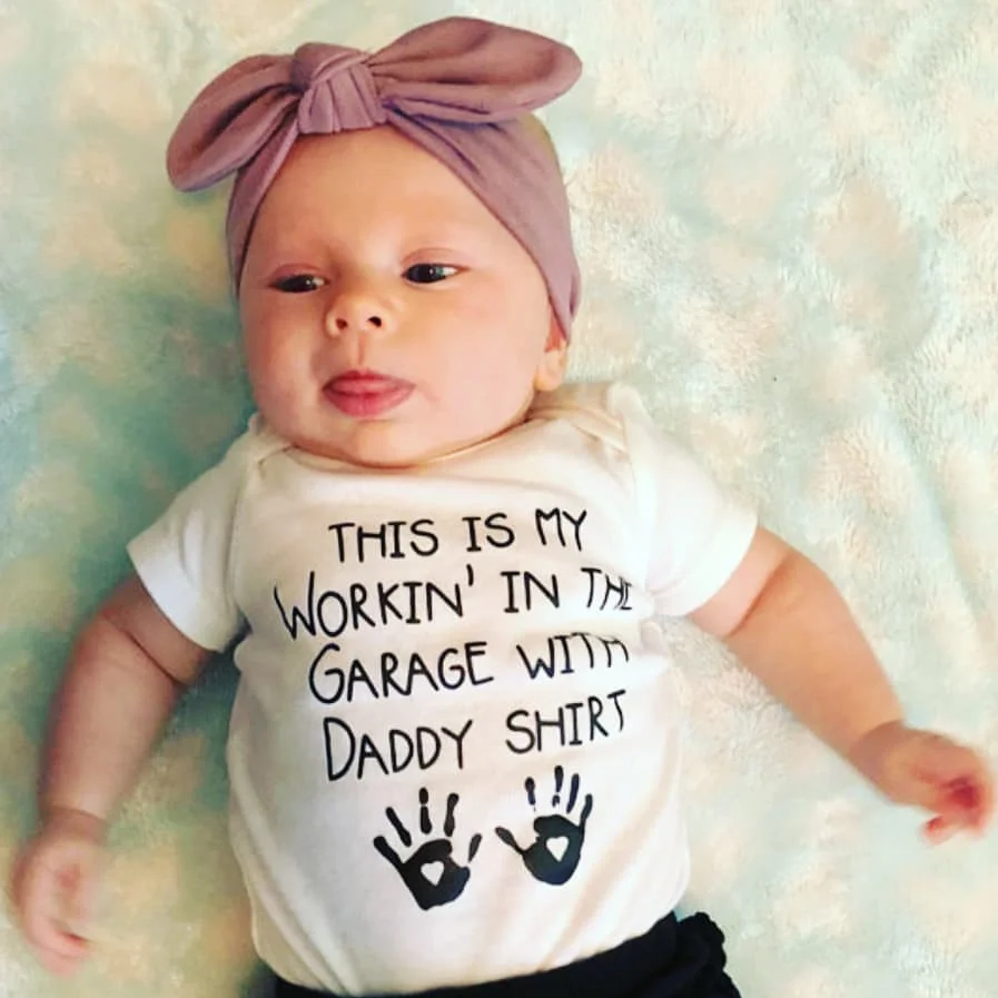 

2020 This Is My Workin' In The Garage with Daddy Newborn Baby Boy Girl Romper Shirt Summer Short Sleeve Jumpsuit Clothes Wear