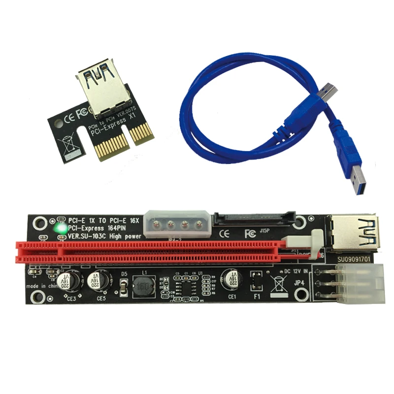 

50pcs PCI-E PCI E Express 1X to 16X graphics Riser Extender Card SATA 15 Pin 6 Pin 4 PIN 3 Power Supply With LED light display