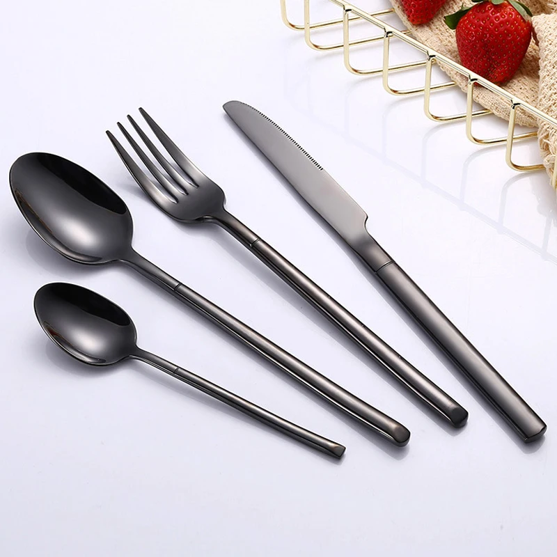 

16 Pcs Luxury Black Cutlery Dinner Set 18/8 Stainless Steel Knife Fork Tablespoon Dinnerware Service 4 Western Cutlery Sets