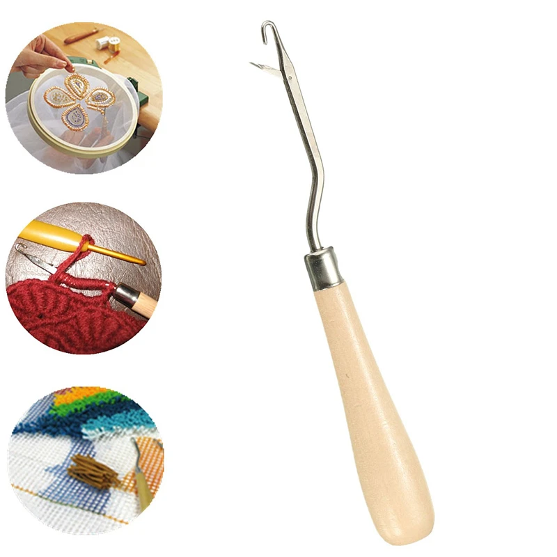 1pcs Wooden Handle Crochet Needle Latch Hook Puller Tool For Canvas Rug Mats Making Latch Hooking Equipment