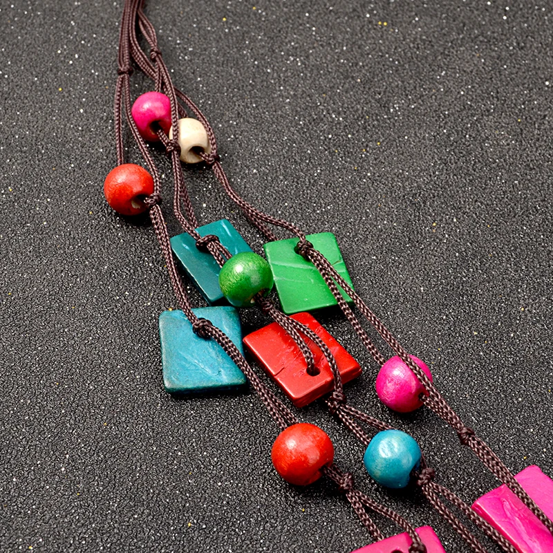 UDDEIN Bohemia Statement Necklace & Pendant Multi Layer Beads Wood Pendant Long Necklace Vintage bib Jewelry Handmade Collar