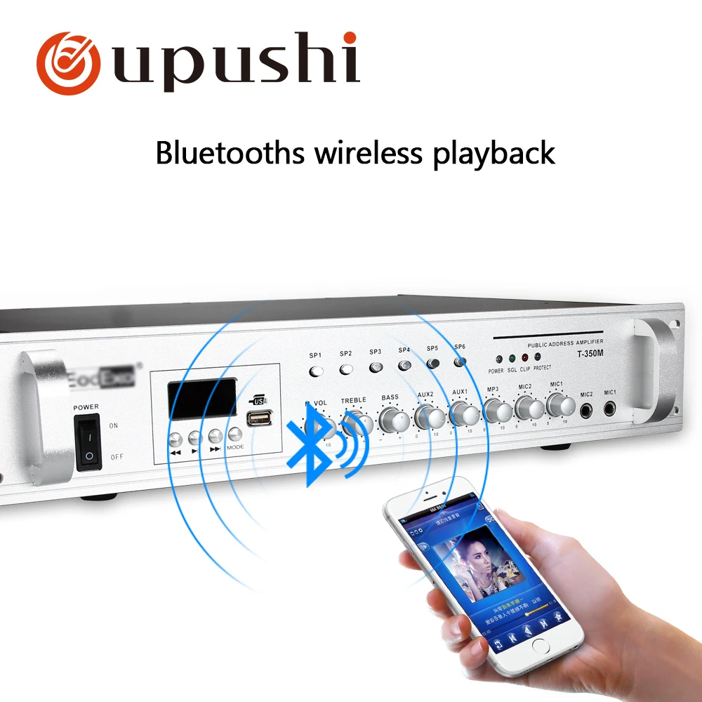Oupushi pa system amplificatore bluetooth amplificatore stereo domestico a 2 canali amplificatori di potenza a 6 zone con usb, fm