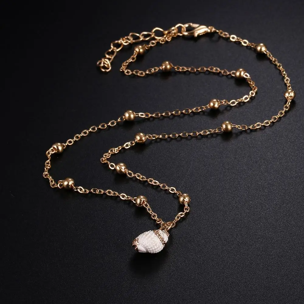Vintage Fashion Gold Color Chain Necklace Conch Pendant Necklaces For Women Simple Seashell Ocean Beach Jewelry Birthday Gifts