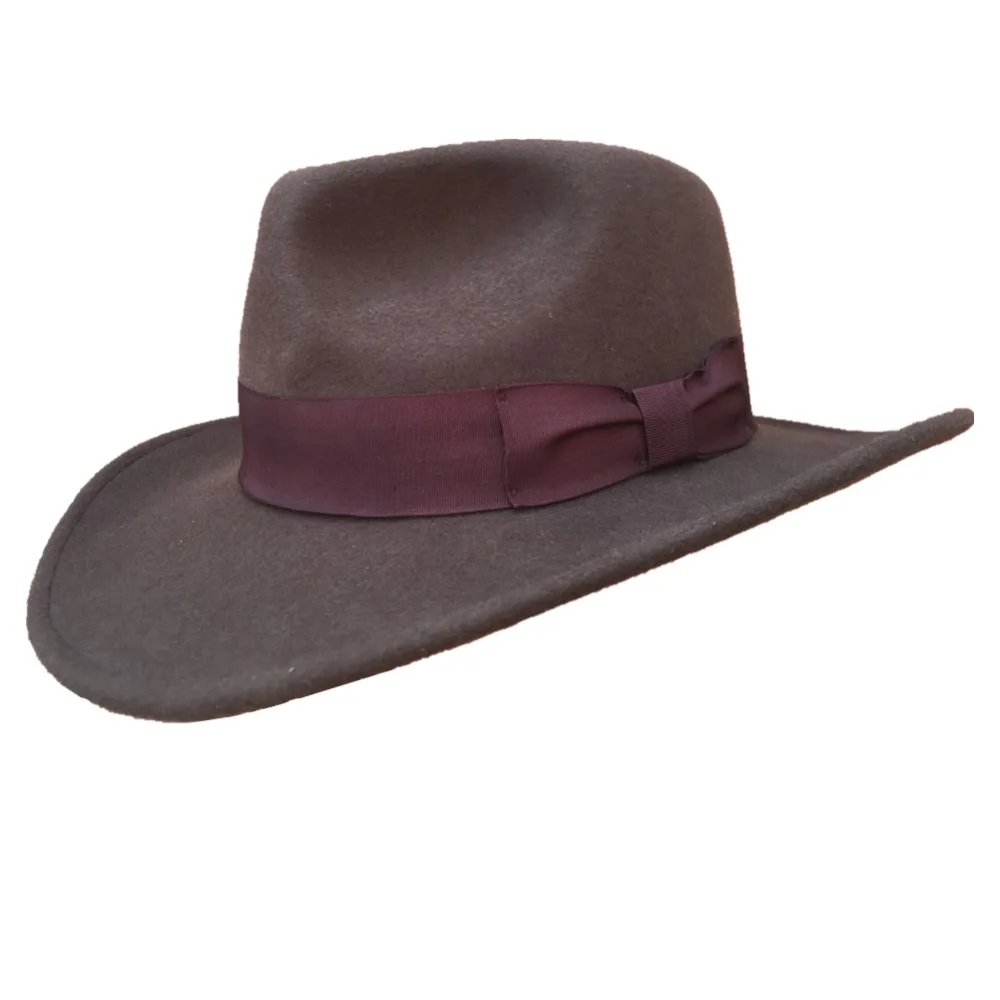 Wool Felt Brown Fur Crushable  Cowboy  Fedora Hats Indiana Jones Outback Hat -Strong Package