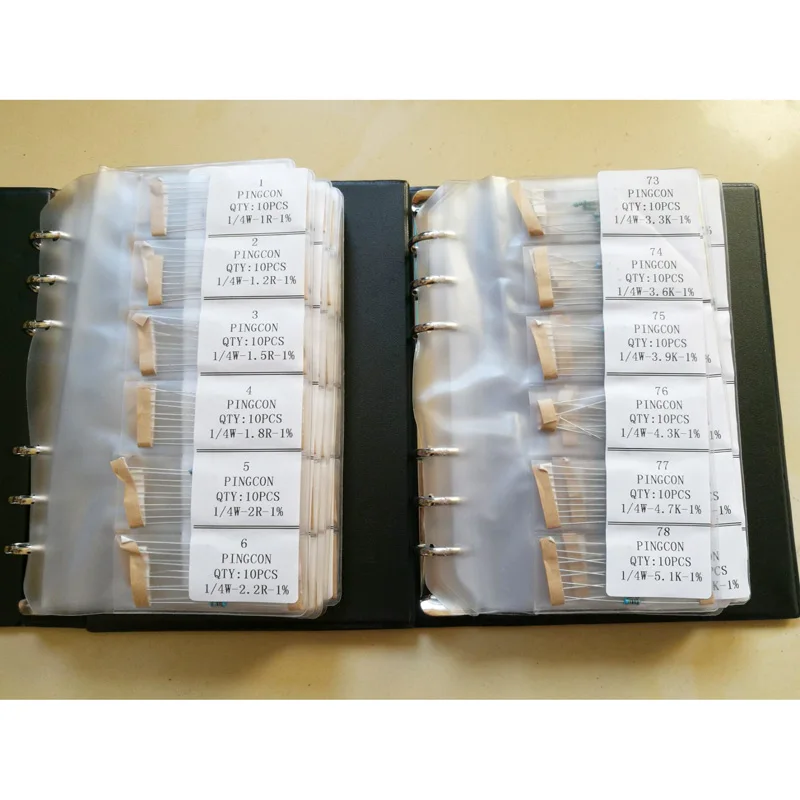 0.25W Metal Film 1% 140valuesX10pcs=1400pcs 1/4W 1R~4.7M Assorted Resistor Kit Pack  Sample Book