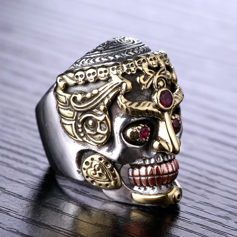 BOCAI NEW S925 Silver Retro Domineering Punk Skull Ring For Men Personality Gift