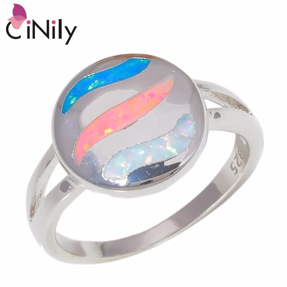 

CiNily Created Blue Pink White Fire Opal Wholesale Round-Shape for Women Jewelry Engagement Ring Size 7-8 OJ9379