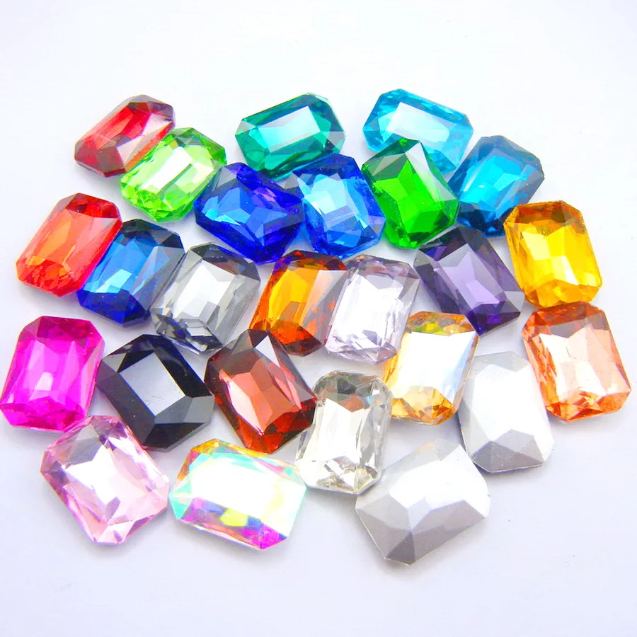 Colorful glass Crystal 4*6mm 6*8mm 8*10mm 10*14mm 13*18mm 18*25mm 18*27mm Rectangle shape 25 colors glue on rhinestones diy trim