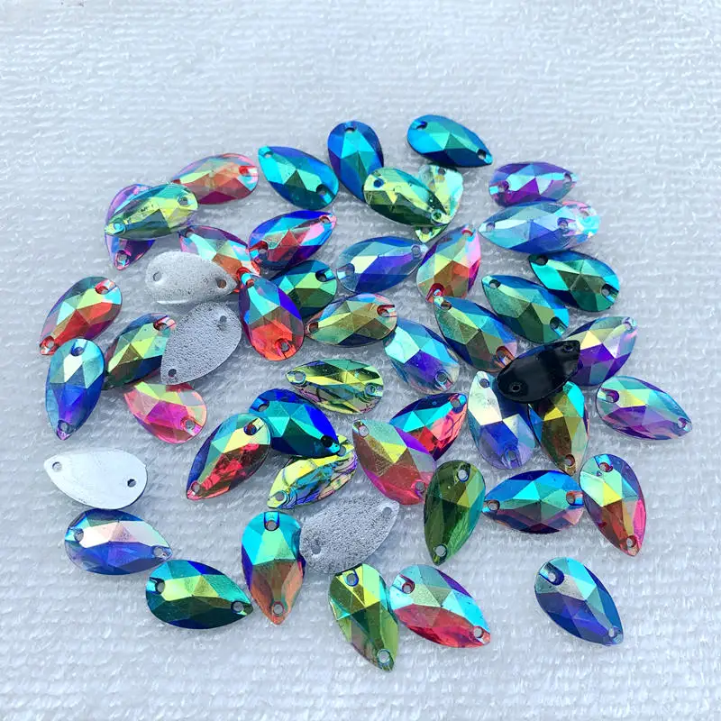 Hot 25PCS 10*18mm Crystal AB Resin Flatback Rhinestones Water drop Crystal Stones Non Hotfix Scrapbook Strass for DIY Crafts