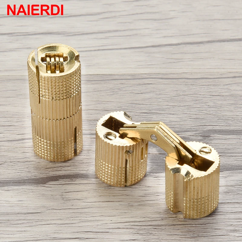 NAIERDI Brass Furniture Hinges 8-18mm Hidden Cabinet Copper Invisible Door Hinge Concealed Barrel Hinge For Gift Box Hardware