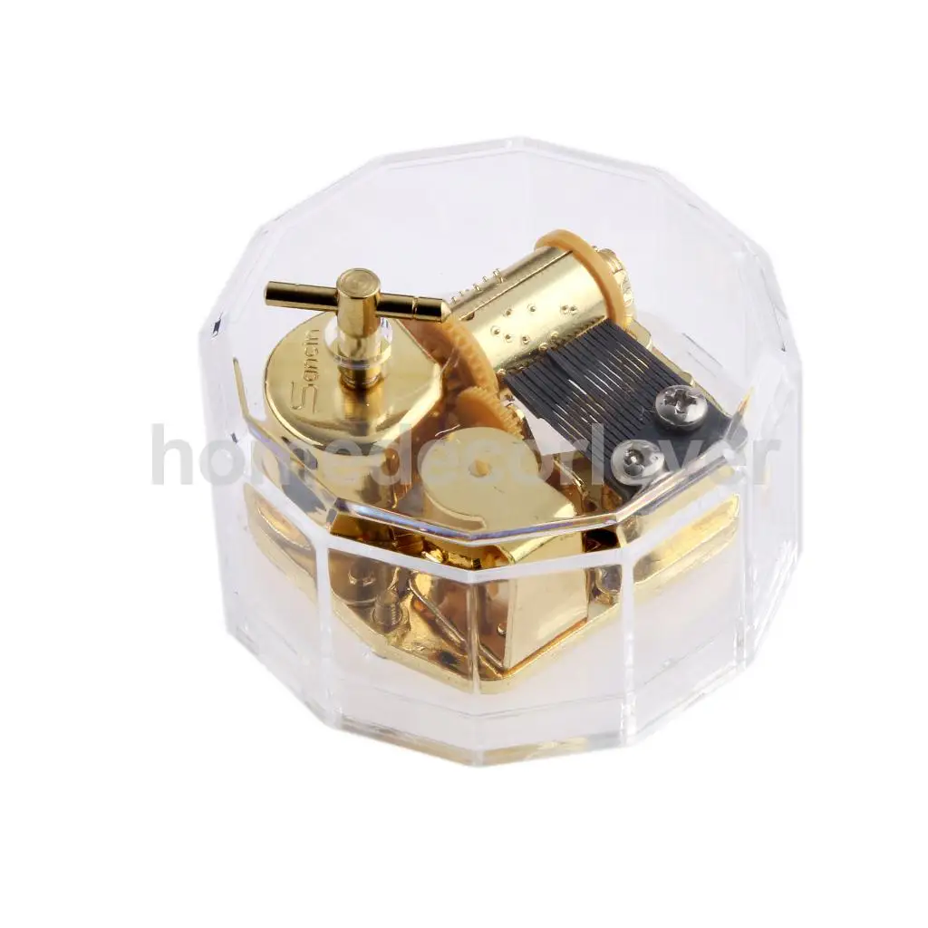 Acrylic Dodecagon Shape Clockwork Music Box Melody Play Box Kids Christmas Gift