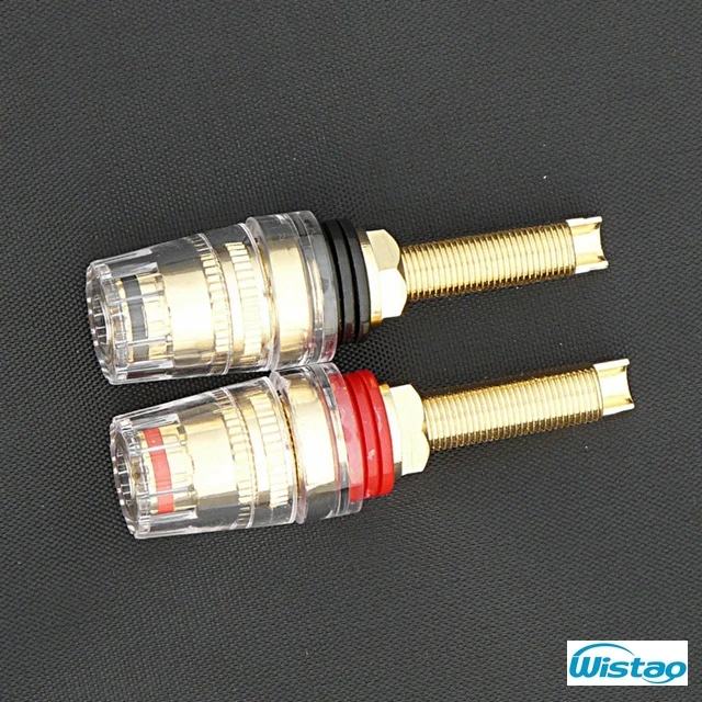 Terminal Lengthened Pure Copper Gold-plated Crystal Housing for Speakers 25mm Board Thickness Cabinet Amplifiers Red and Black