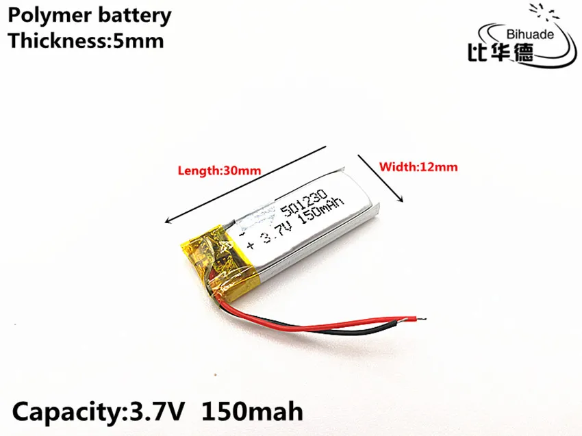 5 قطعة/الوحدة 3.7V 150mAH 501230 بوليمر ليثيوم أيون/ليثيوم أيون قابلة للشحن بطارية ل DVR ، GPS ، mp3 ، mp4