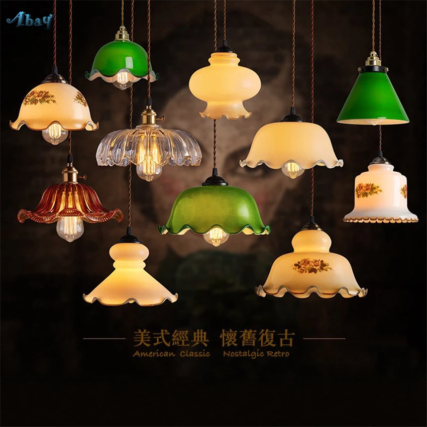 Retro Vintage Lotus Leaf Gem Pendant Lights Bedroom Dining Table Living Room Bathroom Study Cafe Glass Lamps Hanging Fixtures