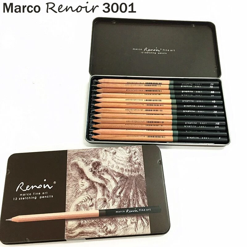 

Marco Renoir Premium Professional Art Sketching Pencil Set Iron Box Non-toxic Pastel Drawing Pencils 3001-12pcs /H/F/HB/B/2B/3B