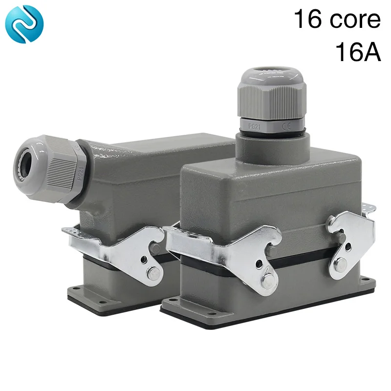 Rectangular  Heavy Duty Connector 16 Pins   line connector 16 A 500V screw feet of aviation plug on the side