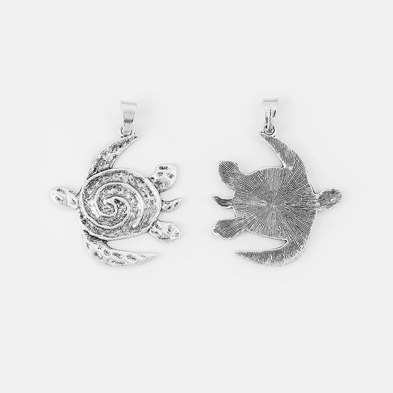 2pcs Antique Silver Color Large Swirl Spiral Sea Turtle Pendant For Necklace Jewelry Making Findings 57*59mm