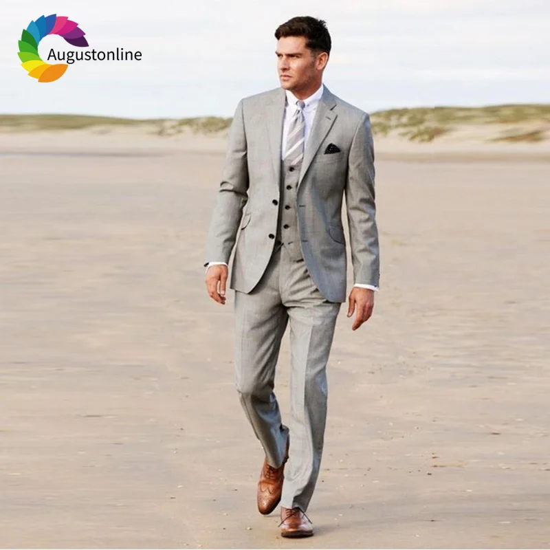 

Gray Men Suits Formal Business Wear Slim Fit Wedding Suits Groom Tuxedos 3 Pieces (Jacket+Pants+Vest) Bridegroom Costume Homme