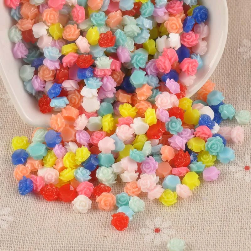 6mm Mini flatback Resin Cabochons Rose flower for Scrapbooking Cameo Craft  DIY Phone Nails Decals Decor ornaments 50pcs cp2169
