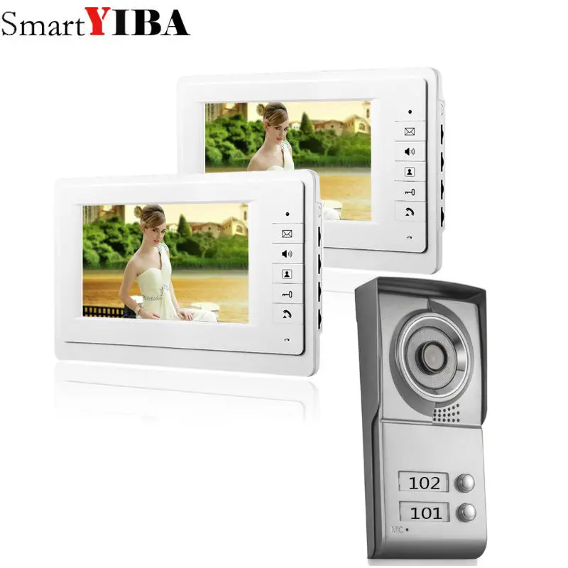 

SmartYIBA 7" Video Intercom Apartment Door Phone System 2 White Monitors 1 HD Camera for 2 Household 2 Unit Apartment Intercom