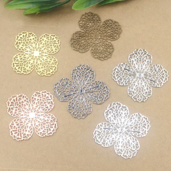 Multi-color Plated Brass Metal Vintage Filigree Circle Flower Charms Links Wraps Connectors Jewelry DIY Findings Crafts 43mm