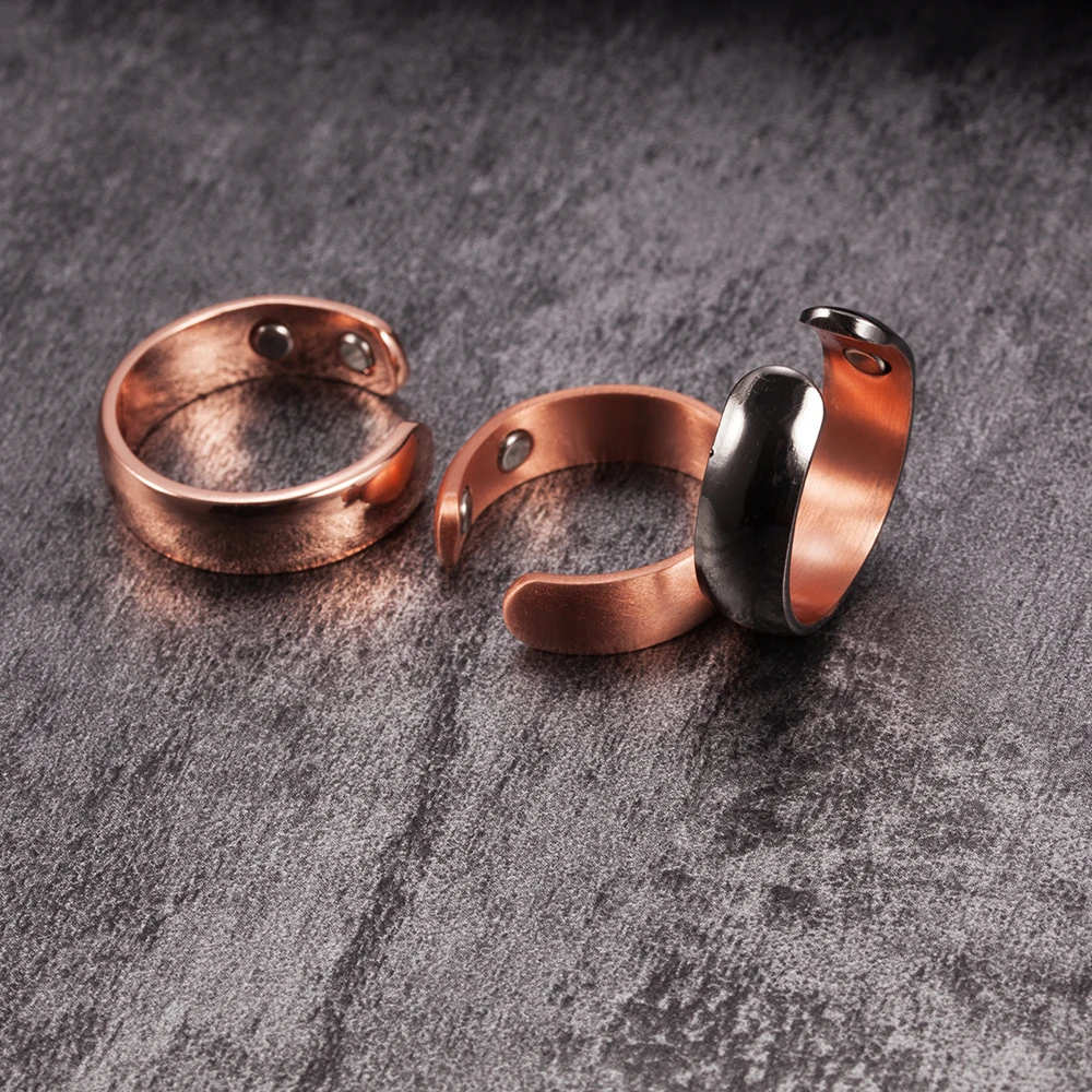 Vinterly Copper Magnetic Ring Mens Matte Finished Health Energy Simple Adjustable Cuff Pure Copper Rings for Men Women Jewelry