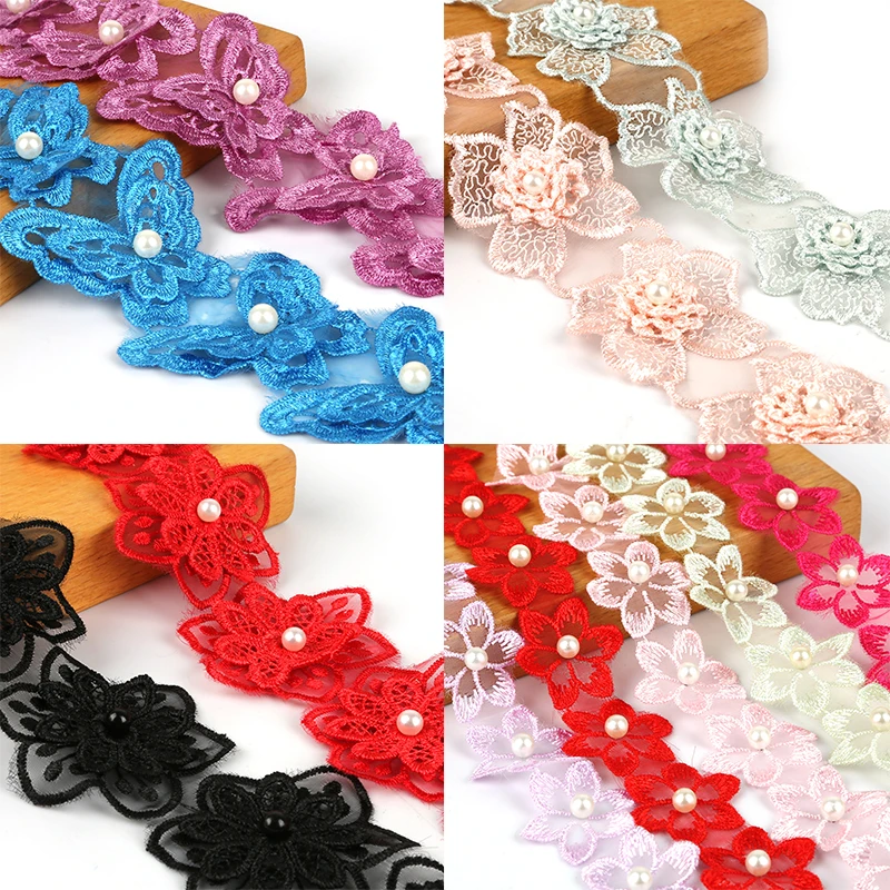 Pearl Flower Butterfly Design Multicolor Polyester Lace Trim Knitting Wedding Lace Dress Ribbon DIY Patchwork Sewing Supplies