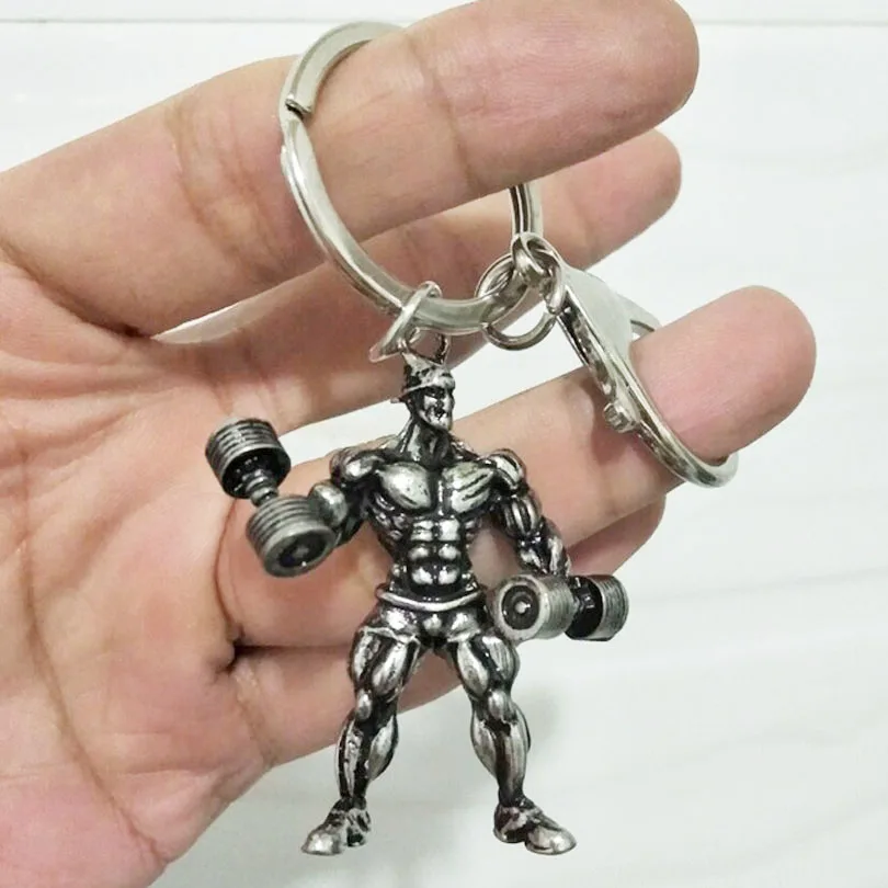 Gym Fitness Man Dumbbell Pendant Keychain Stainless Steel Lifting Dumbbells Keyring Hiphop Punk Jewelry Gift J166