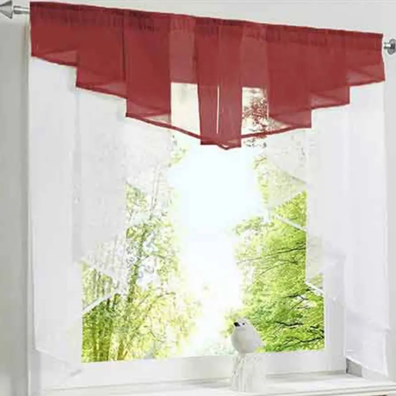 Tulle Kitchen Curtain For Window Balcony Rome Pleated Design White Green Color Sheer Short Valance Tulle Roman Curtain Short