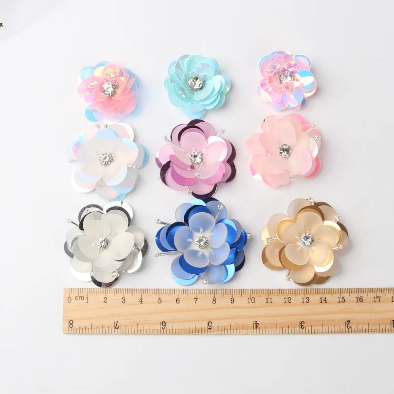 High Quality 3D Handmade Sequins Beads Flower Applique Patches For Hair Clip Bags Brooch Dress Embroidery DIY Sewing Accessories