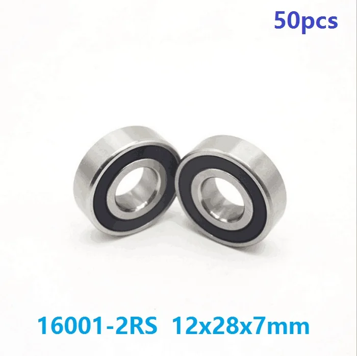 

50pcs/lot bearing 16001RS 16001-2RS 16001 RS 2RS rubber shielded 12x28x7 mm Deep Groove Ball bearing 12*28*7mm