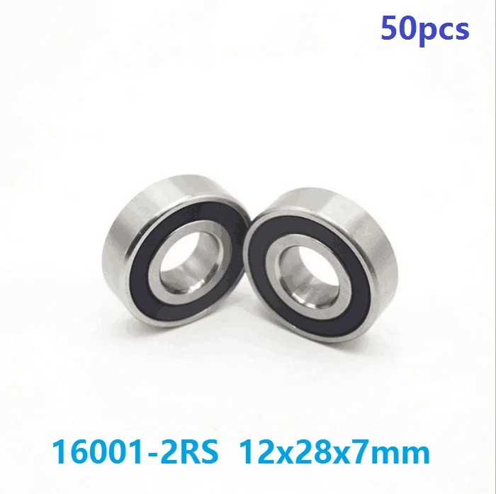 50pcs/lot bearing 16001RS 16001-2RS 16001 RS 2RS rubber shielded 12x28x7 mm Deep Groove Ball bearing 12*28*7mm