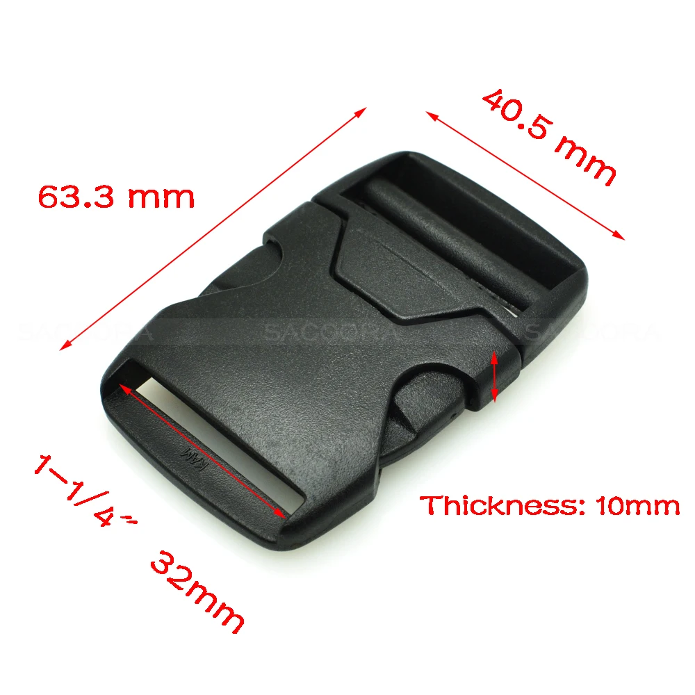 10pcs 20mm 25mm 32mm 38mm 50mm Webbing Plastic Side Release Bump Buckle Belt Buckle for Backpack Straps Luggage Black