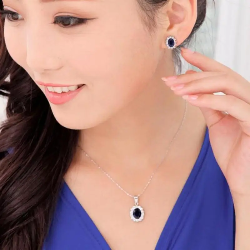 The New High-grade Navy Blue Suit, Blue Royal Princess Same Paragraph Imitation Gemstones Earrings Necklace Set Wholesale