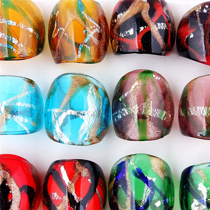 QianBei الموضة اليدوية بالجملة 12 قطعة مزيج اللون زجاج مورانو خواتم للنساء حفلة هدية شحن مجاني 7-9