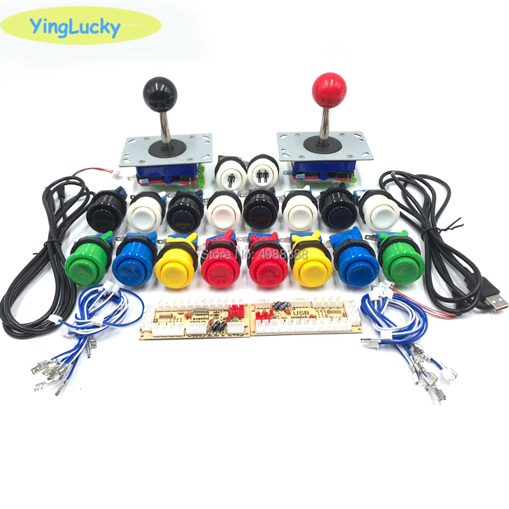 yinglucky 2 Players Arcade DIY Kit Zero Delay USB Encoder American Style Joystick 28mm Push Button PC Mame Raspberry pi 1 2 3