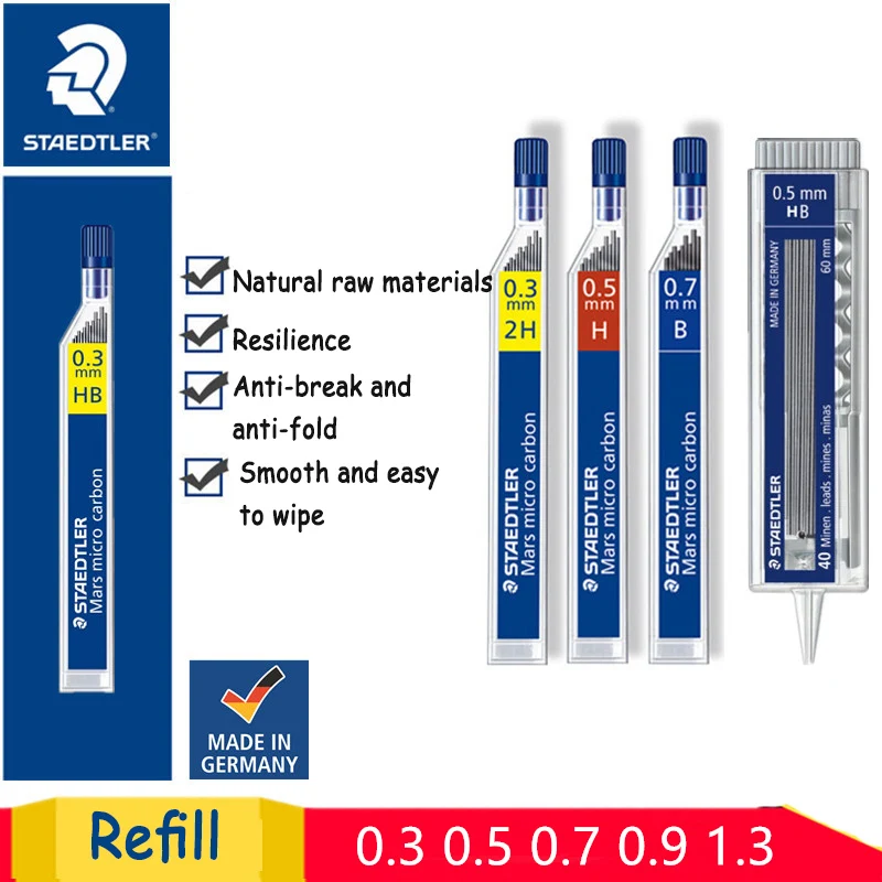 

1pc Staedtler 250 Mechanical Pencil Lead Super Fine Anti-cracking 0.3/0.5/0.7/0.9/1.3 2H/H/HB/B Mars Micro Carbon Polymer Refill