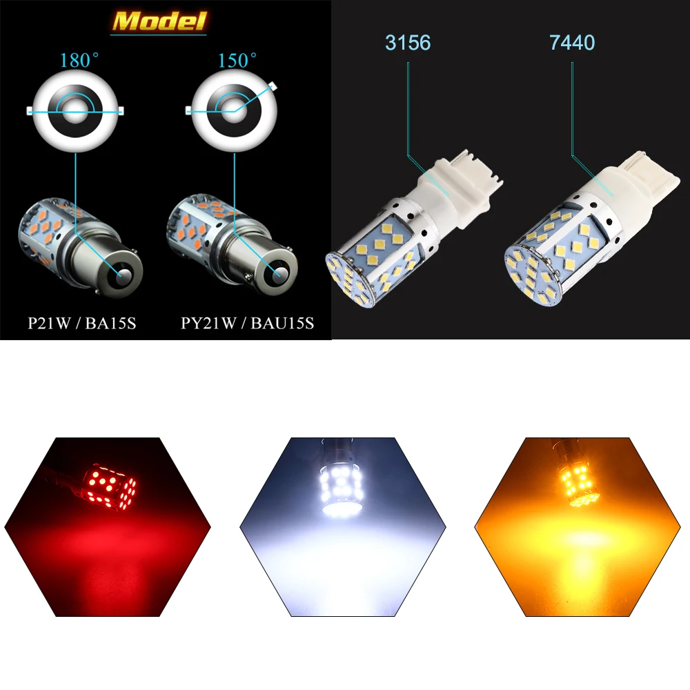 2pcs 1156 BA15S P21W BAU15S PY21W 1157 BAY15D P21/5W 3030 35SMD Canbus No Error LED Bulb Turn Signal Light Auto Reverse Lamp