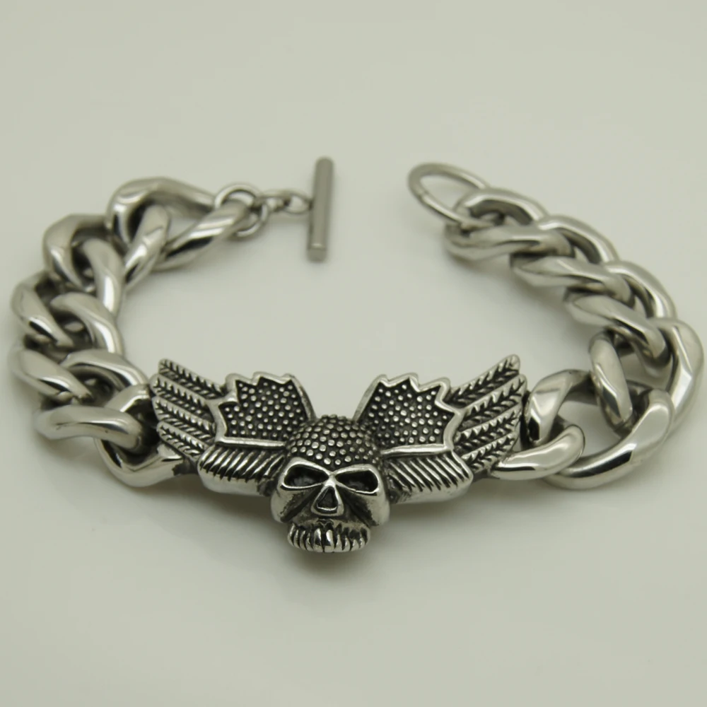 cool & heavy men/boy's stainless steel skull chain bracelet men jewelry bracelet