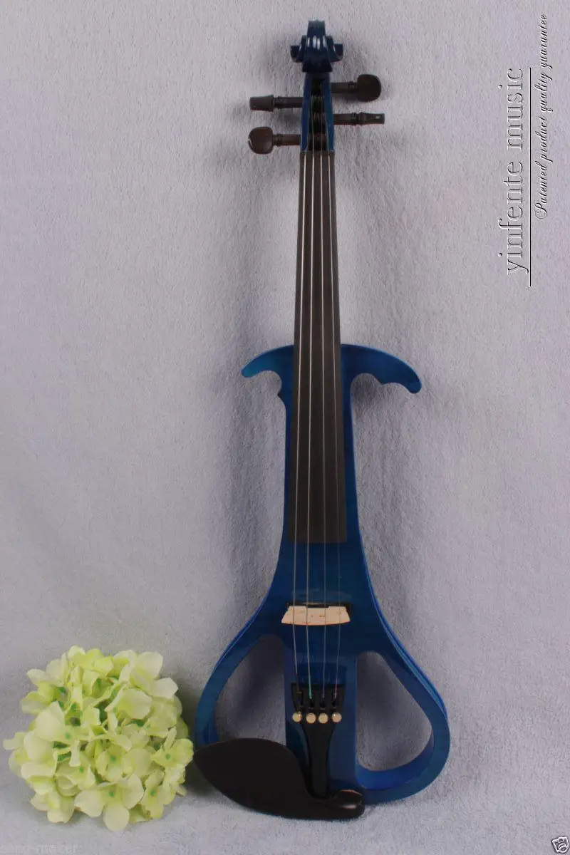 New 4/4 Electric violin Powerful Sound silent ebony parts flame wood blue #1340