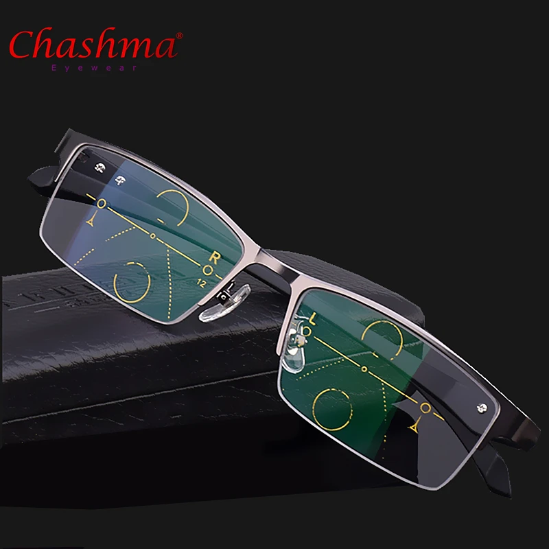 Titanium Alloy Quality Multifocal lenses Reading Glasses Men Fashion Half Rim Progressive Glasses Square diopter glasses