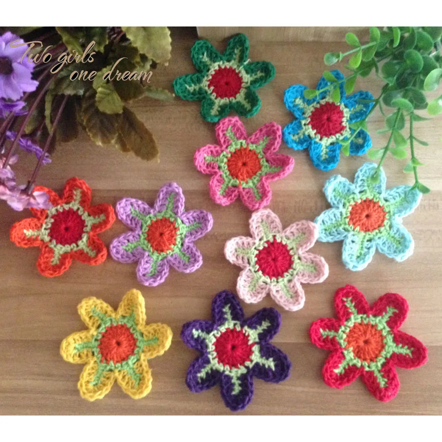 Multicolor 50PCS/LOT 6cm Handmade Girl Head Wear Accessories Clothes Appliqued DIY Cotton Crochet Doily Patches Wedding Gift