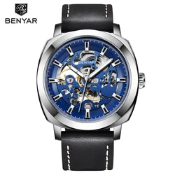 Reloj Hombre BENYAR Mens Watches Top Brand Luxury Fashion Waterproof Skeleton Wrist Watch Leather Clock Man Relogio Masculino